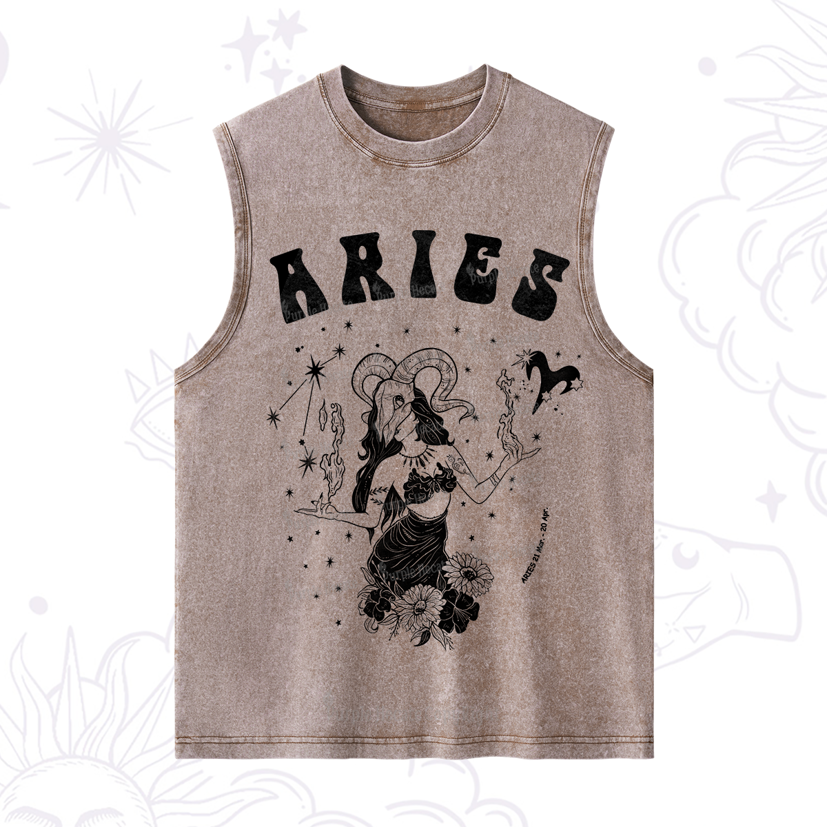 Purplehecate Aries Zodiac Glyphs Washed Tank