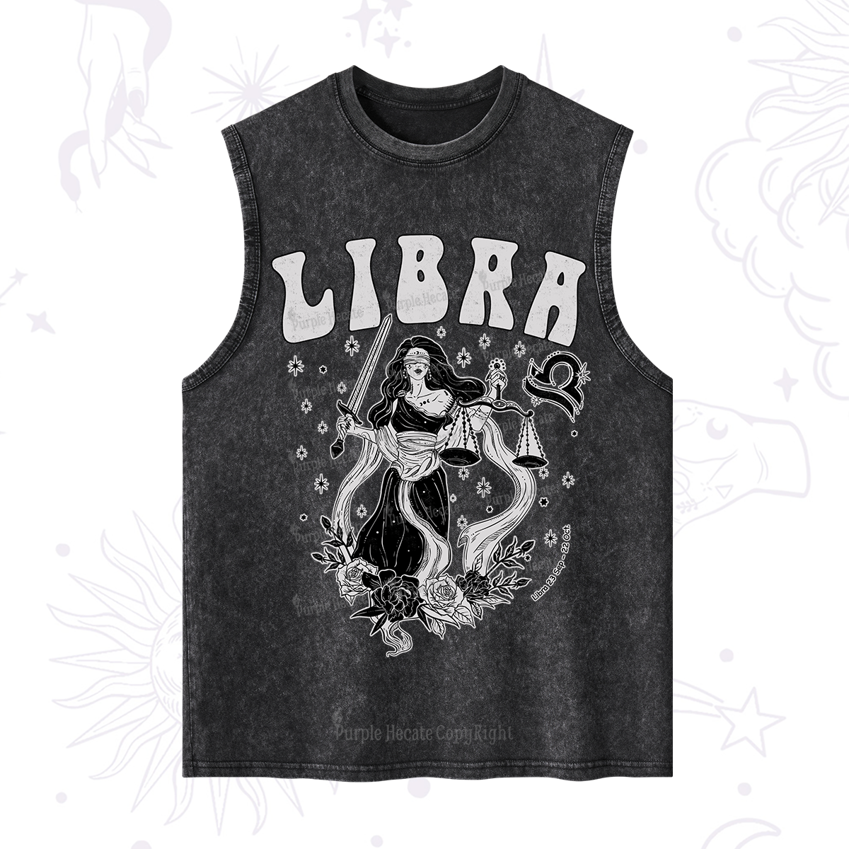 Purplehecate Libra Zodiac Glyphs Washed Tank