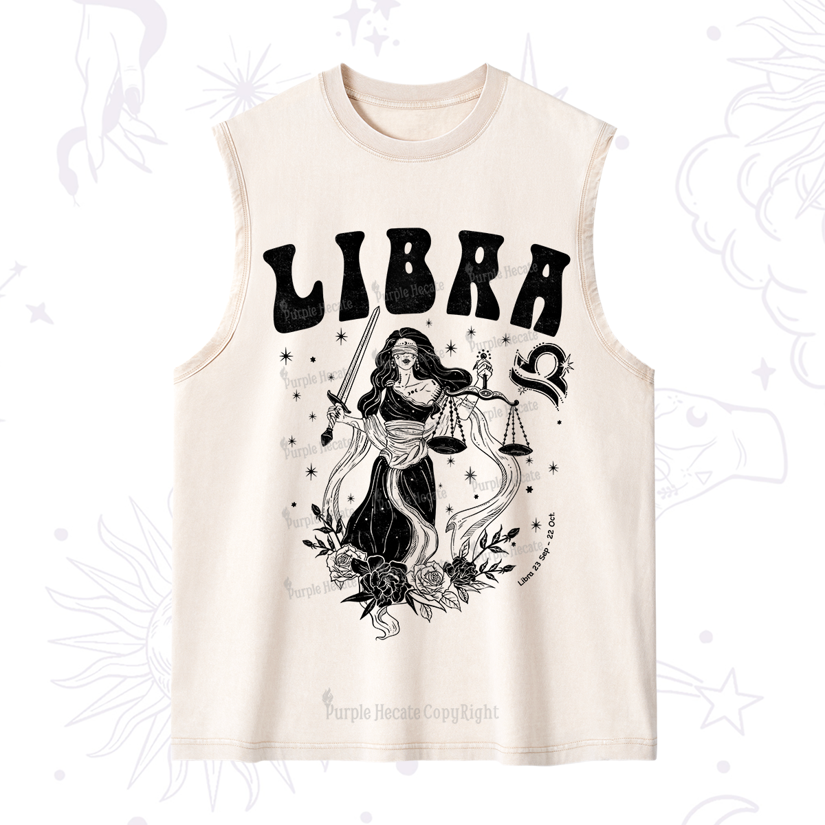 Purplehecate Libra Zodiac Glyphs Washed Tank