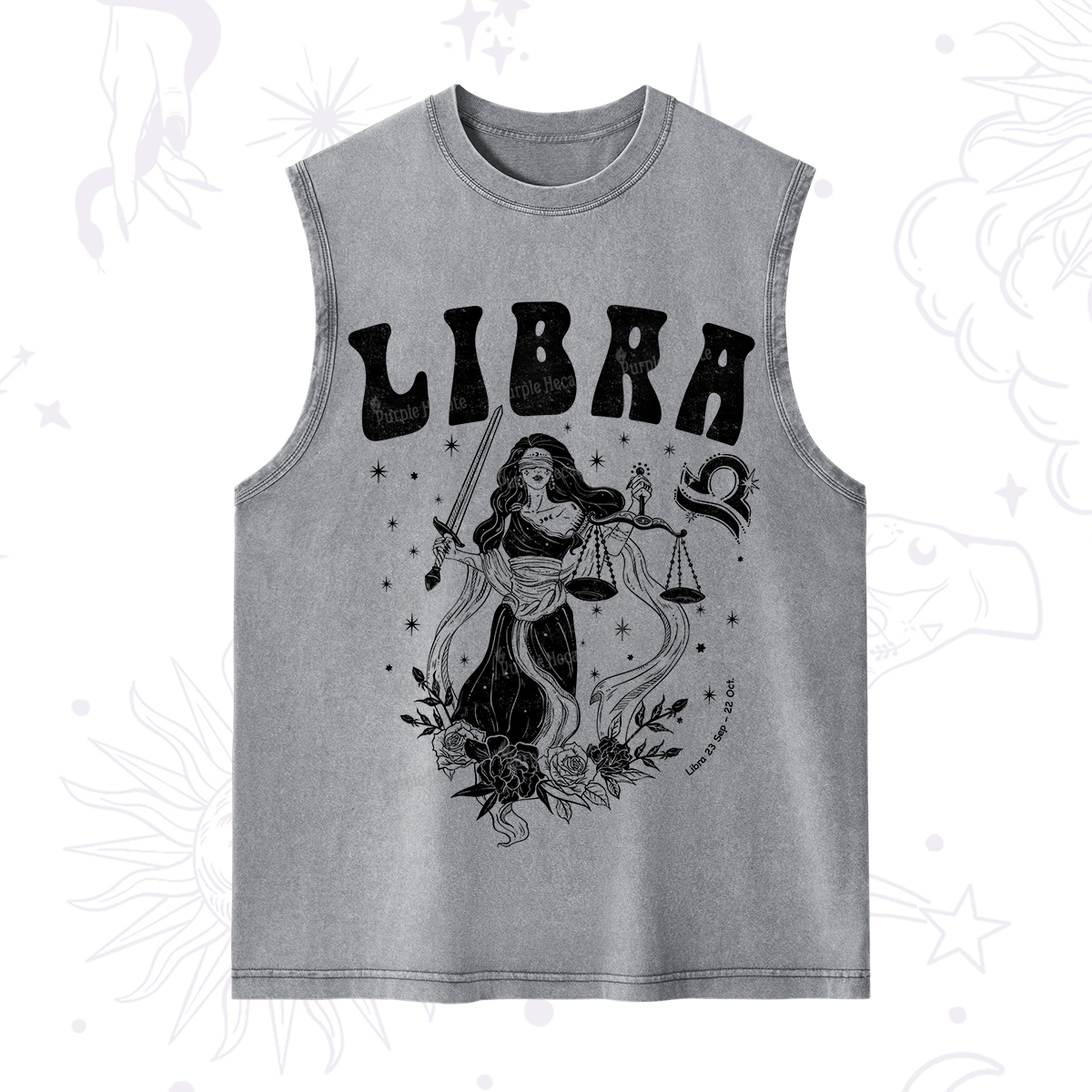 Purplehecate Libra Zodiac Glyphs Washed Tank