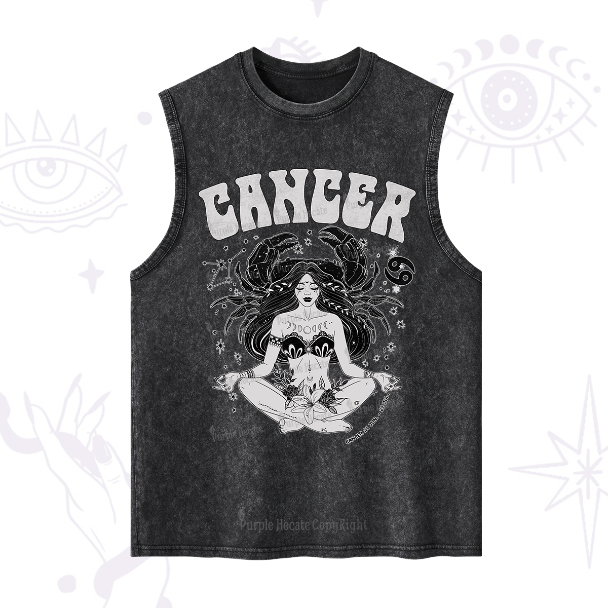 Purplehecate Cancer Zodiac Glyphs Washed Tank