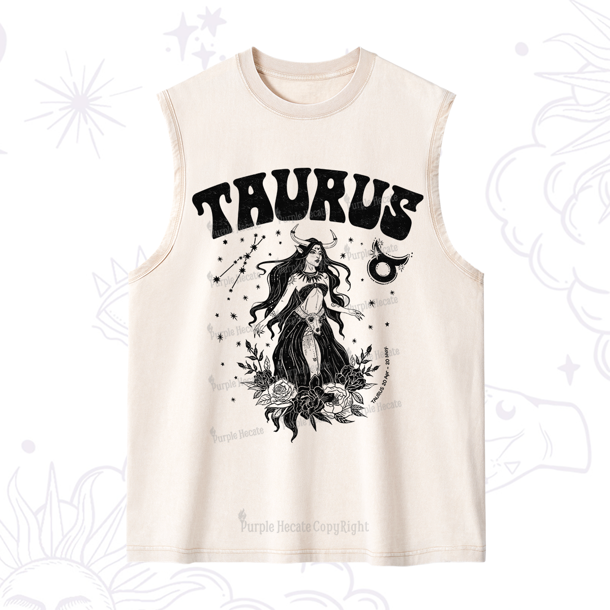 Purplehecate Taurus Zodiac Glyphs Washed Tank