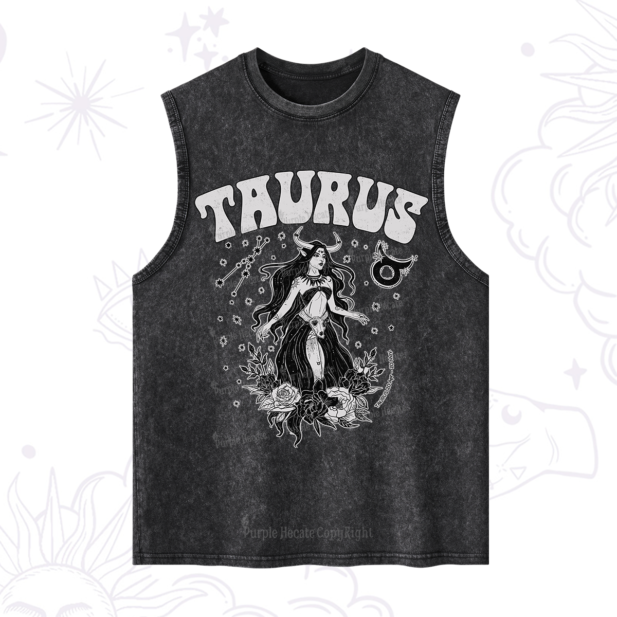 Purplehecate Taurus Zodiac Glyphs Washed Tank