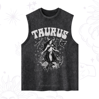 Purplehecate Taurus Zodiac Glyphs Washed Tank
