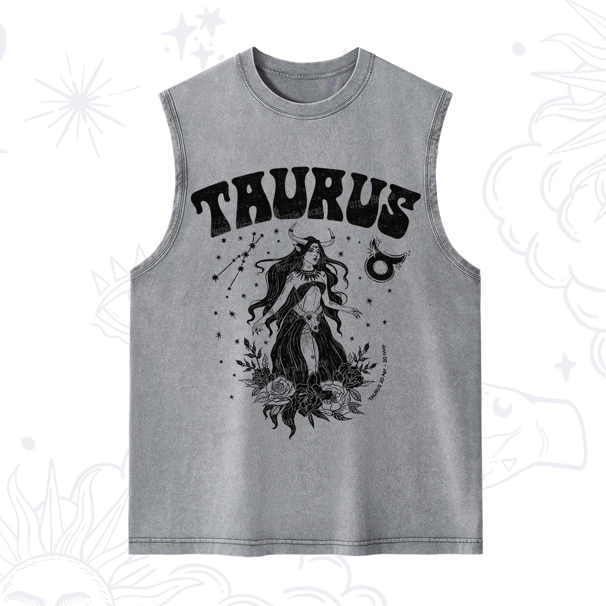 Purplehecate Taurus Zodiac Glyphs Washed Tank