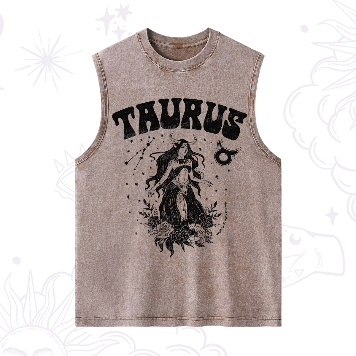 Purplehecate Taurus Zodiac Glyphs Washed Tank