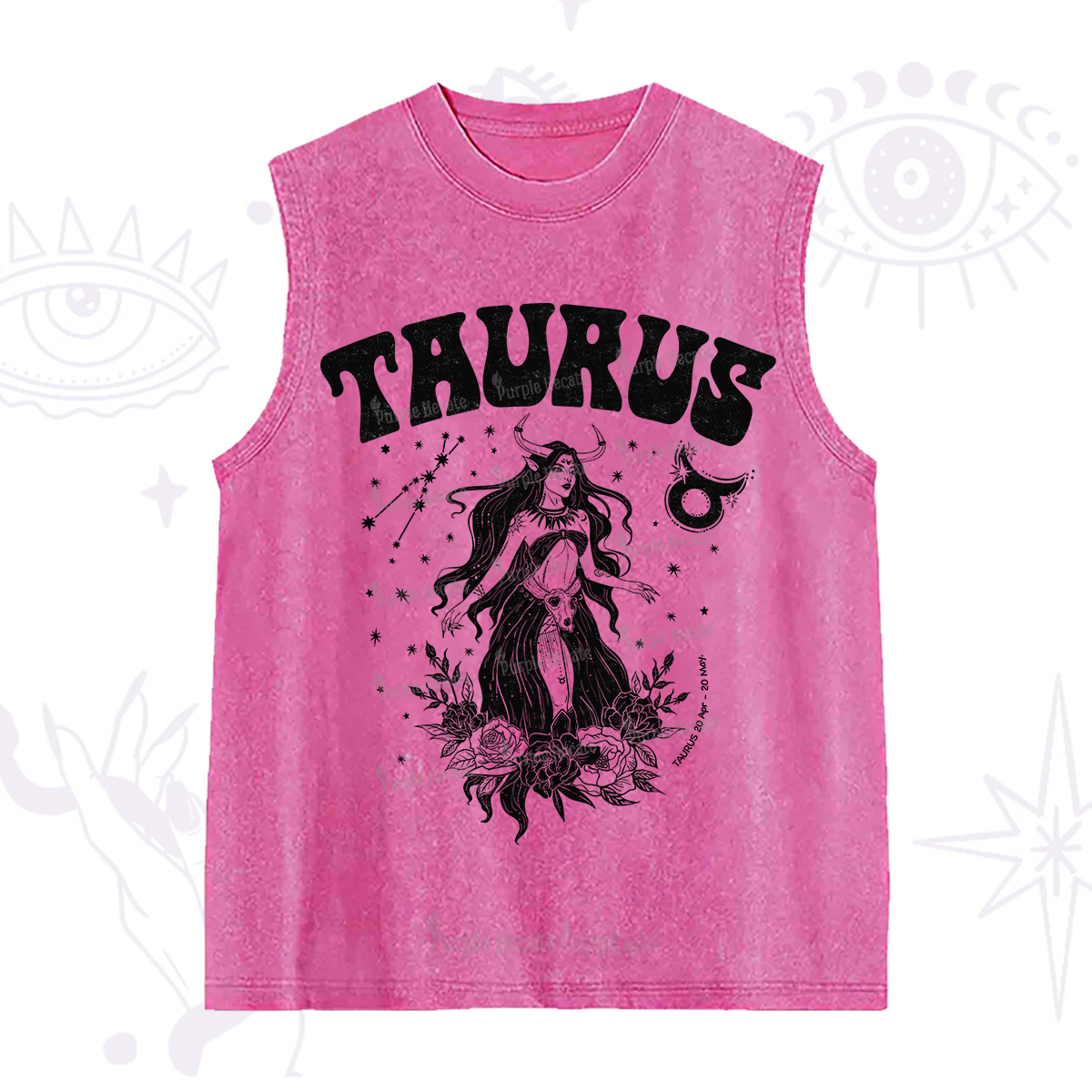 Purplehecate Taurus Zodiac Glyphs Washed Tank