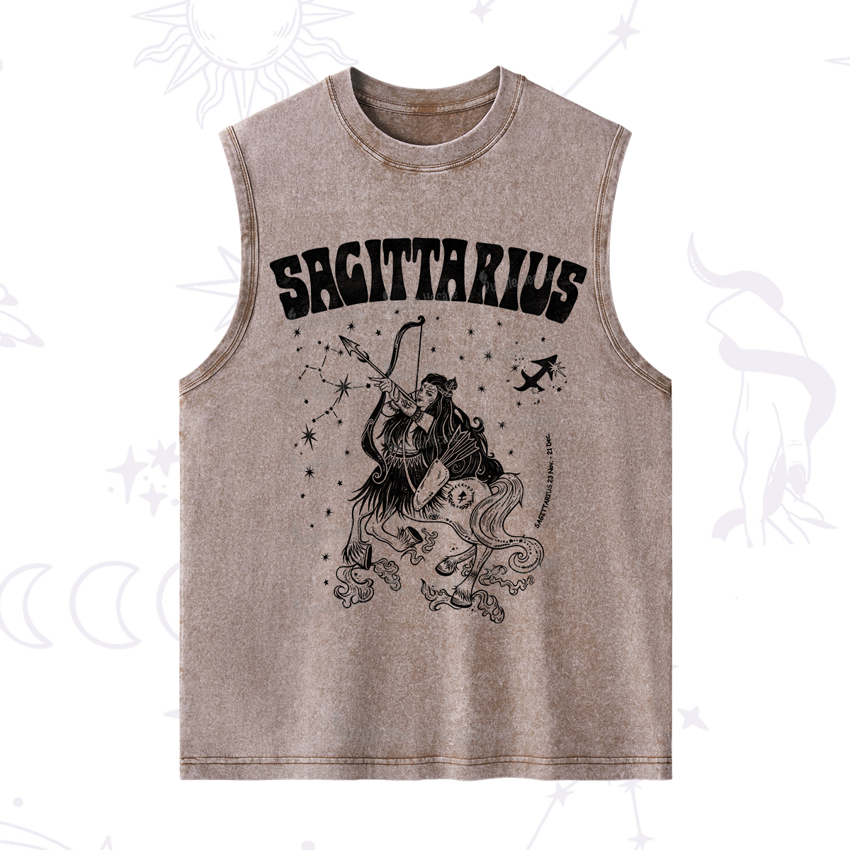 Purplehecate Sagittarius Zodiac Glyphs Washed Tank