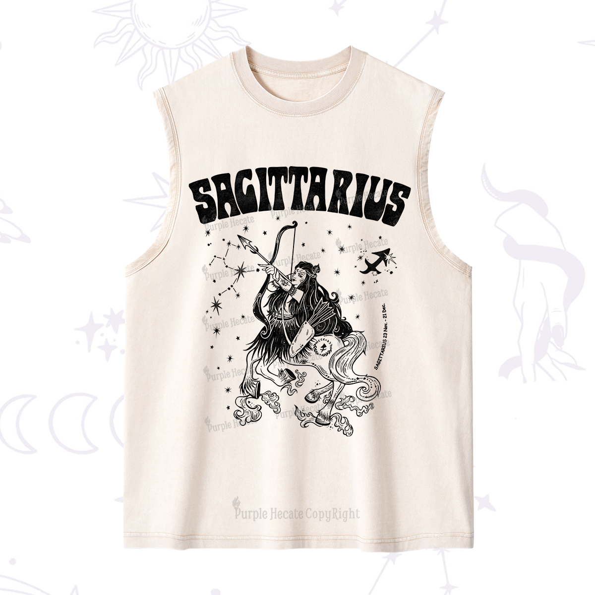 Purplehecate Sagittarius Zodiac Glyphs Washed Tank