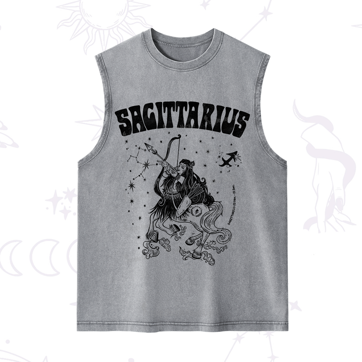Purplehecate Sagittarius Zodiac Glyphs Washed Tank