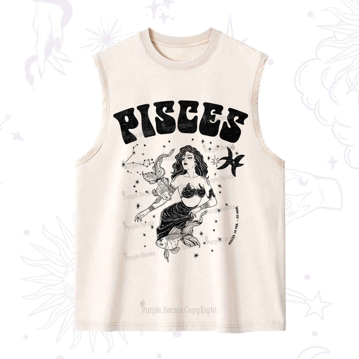 Purplehecate Pisces Zodiac Glyphs Washed Tank