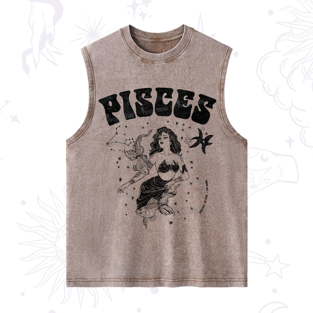 Purplehecate Pisces Zodiac Glyphs Washed Tank