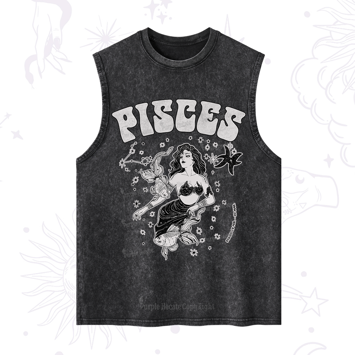 Purplehecate Pisces Zodiac Glyphs Washed Tank