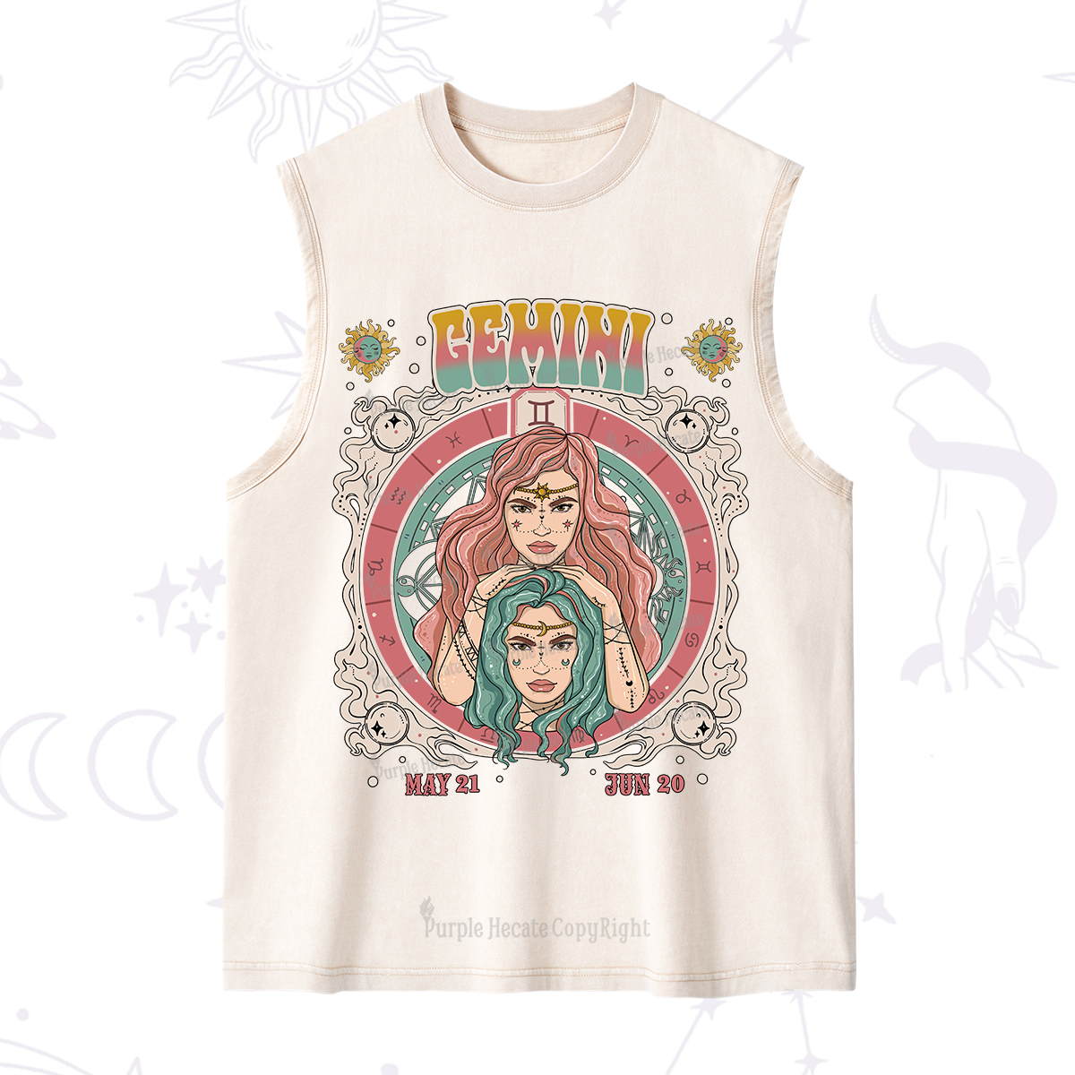 Purplehecate Gemini Cosmic Zodiac Washed Tank