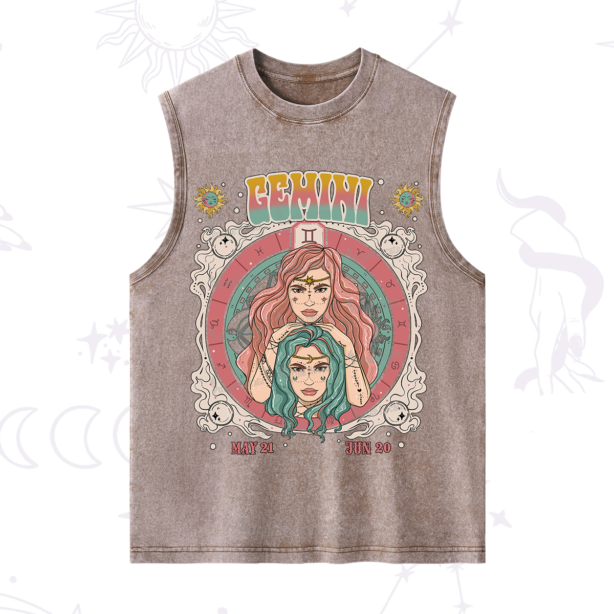 Purplehecate Gemini Cosmic Zodiac Washed Tank