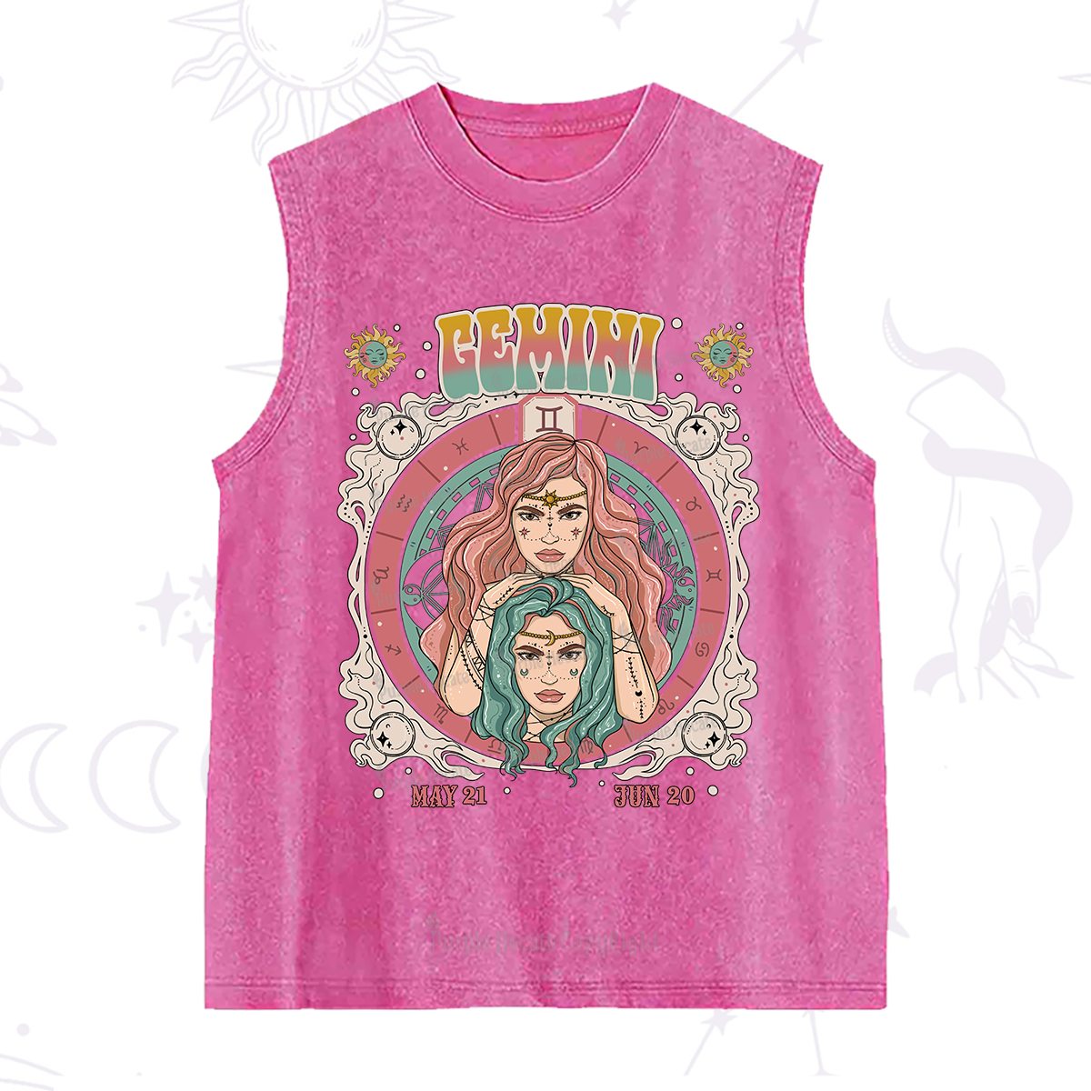 Purplehecate Gemini Cosmic Zodiac Washed Tank