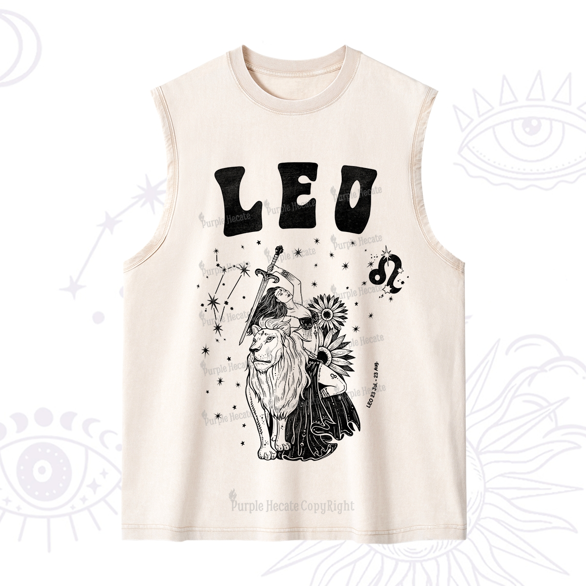 Purplehecate Leo Zodiac Glyphs  Washed Tank