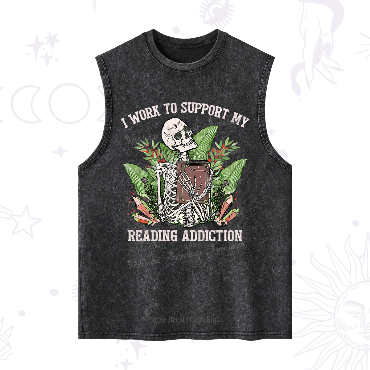 Purplehecate I Work Support My Reading Addiction Washed Tank