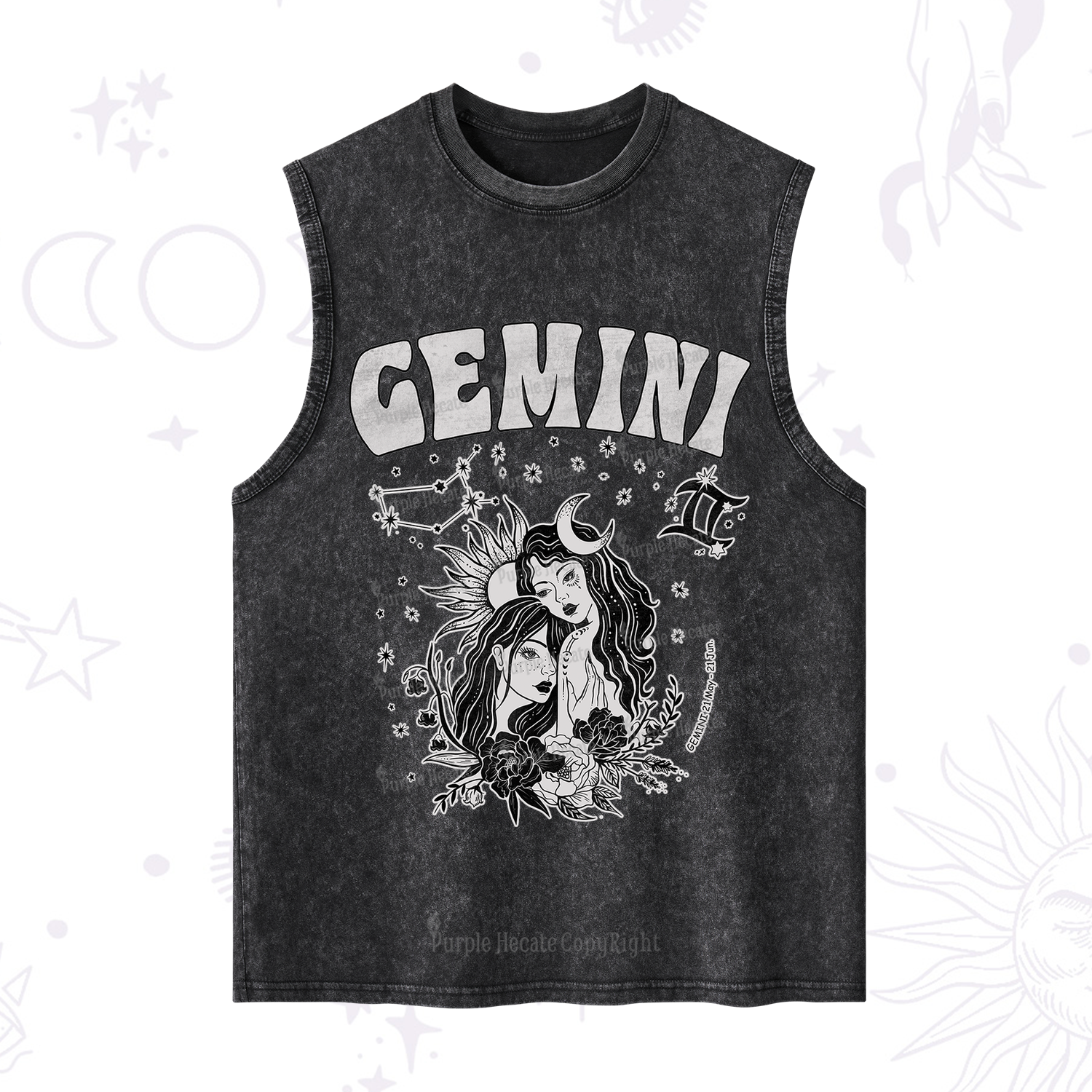Purplehecate Gemini Zodiac Glyphs  Washed Tank