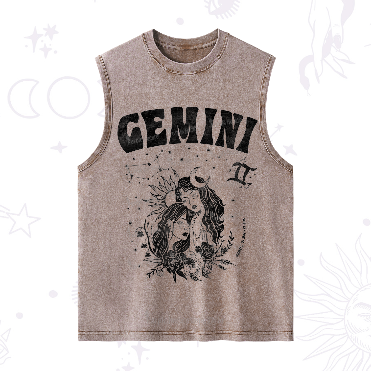 Purplehecate Gemini Zodiac Glyphs  Washed Tank