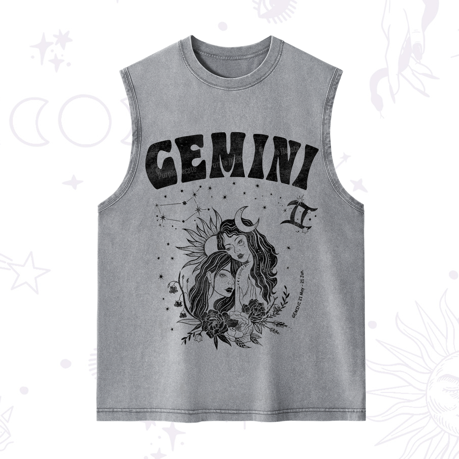 Purplehecate Gemini Zodiac Glyphs  Washed Tank
