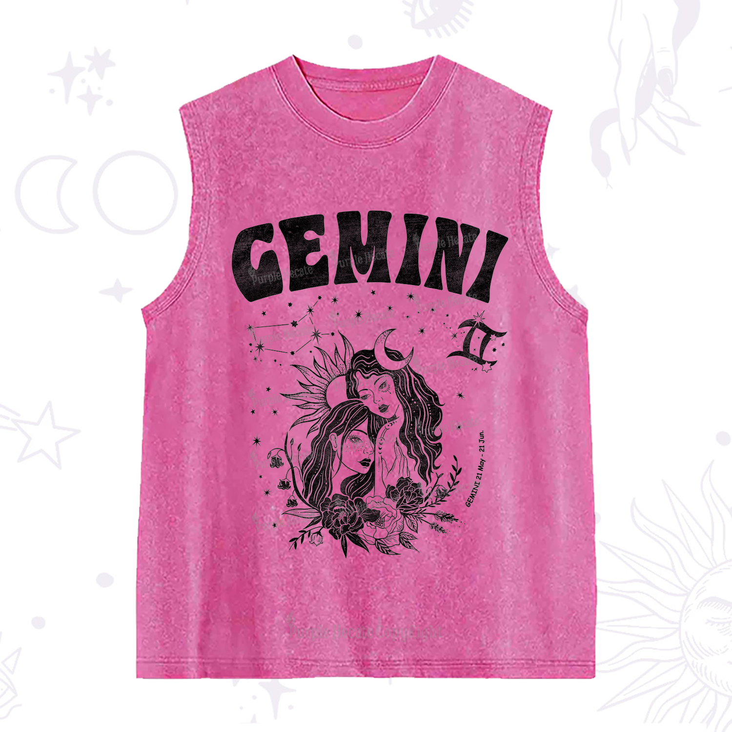 Purplehecate Gemini Zodiac Glyphs  Washed Tank