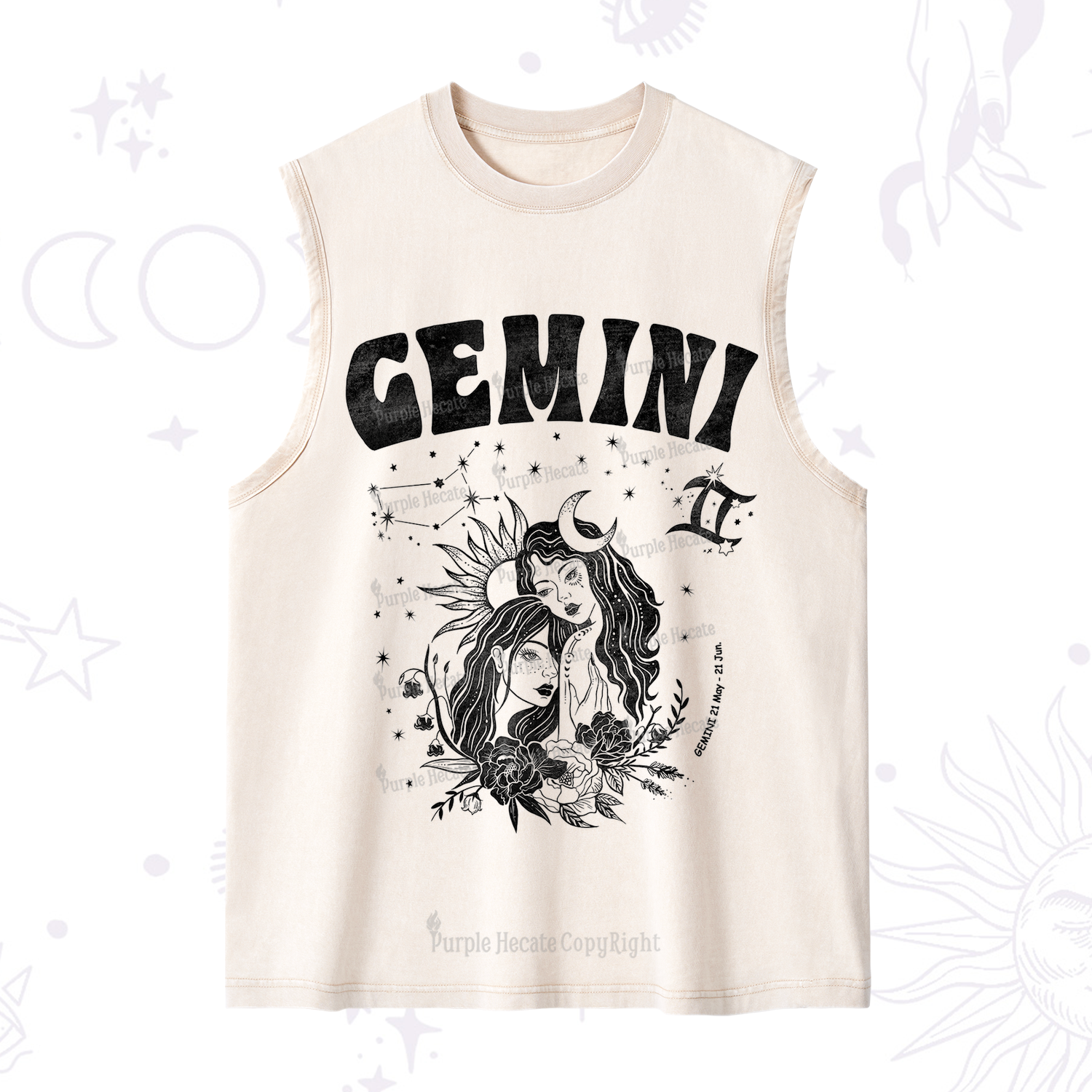 Purplehecate Gemini Zodiac Glyphs  Washed Tank