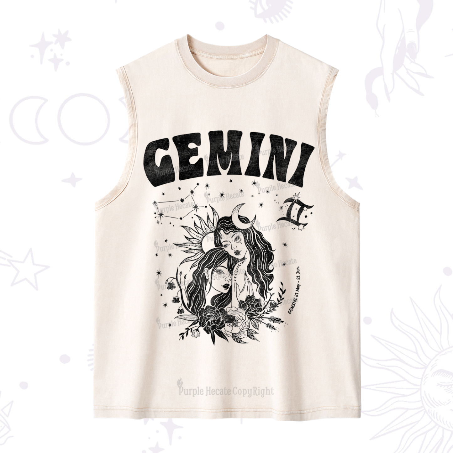 Purplehecate Gemini Zodiac Glyphs  Washed Tank