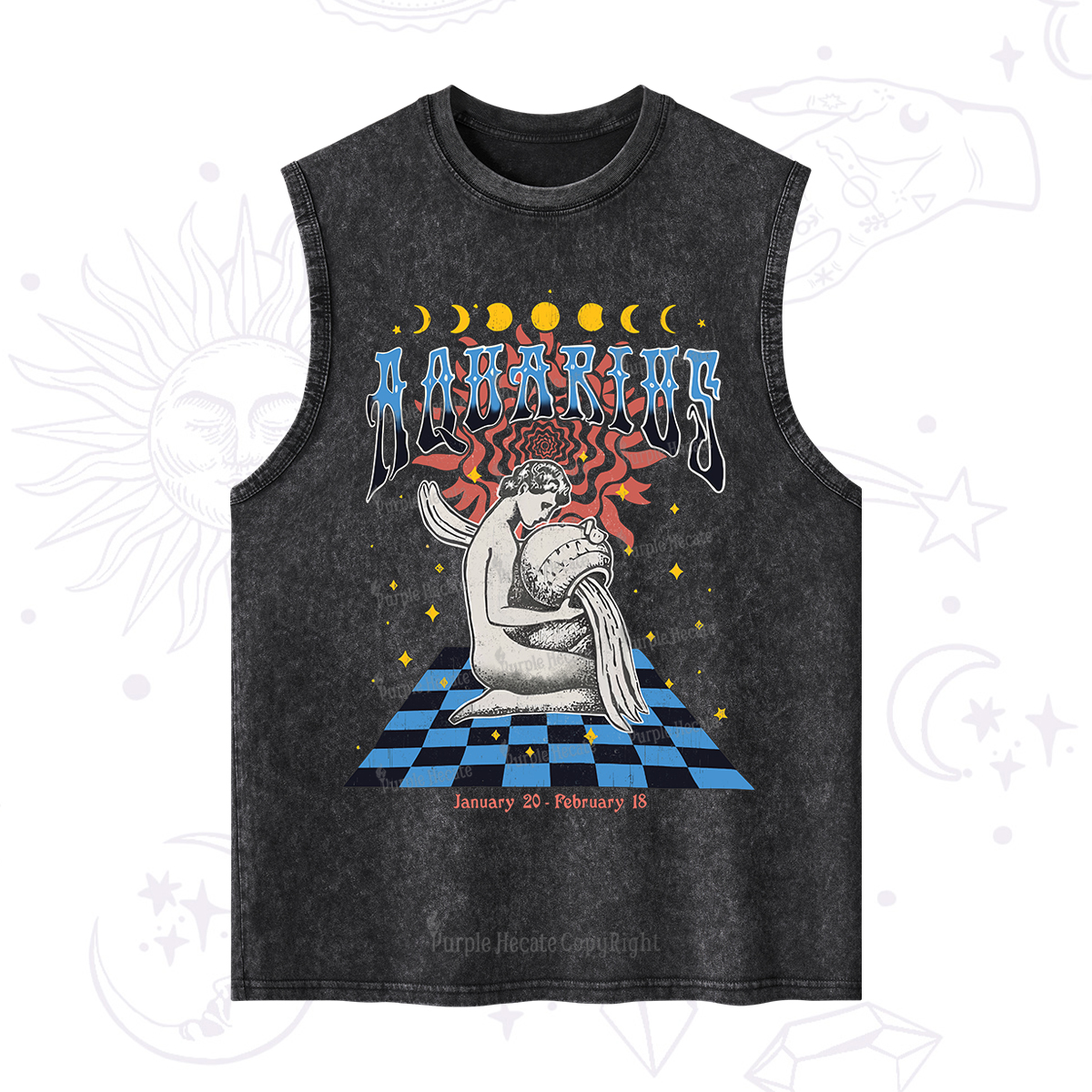 Purplehecate Aquarius Crew Zodiac Washed Tank