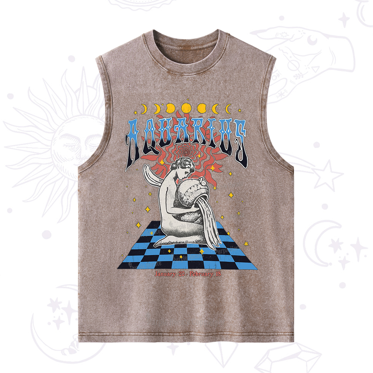 Purplehecate Aquarius Crew Zodiac Washed Tank