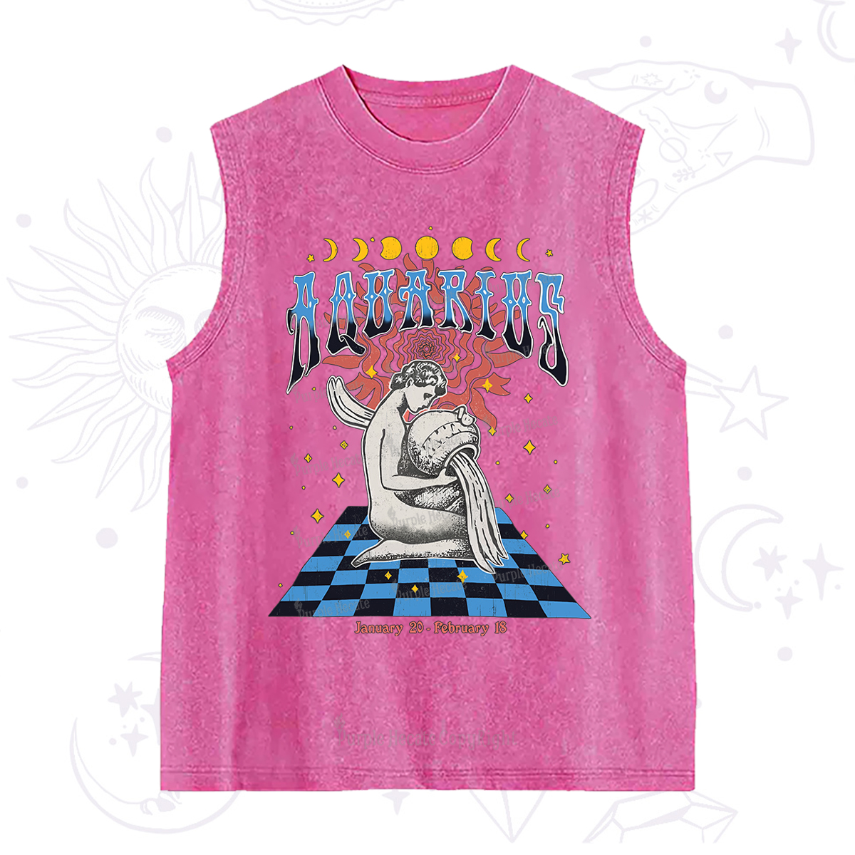 Purplehecate Aquarius Crew Zodiac Washed Tank