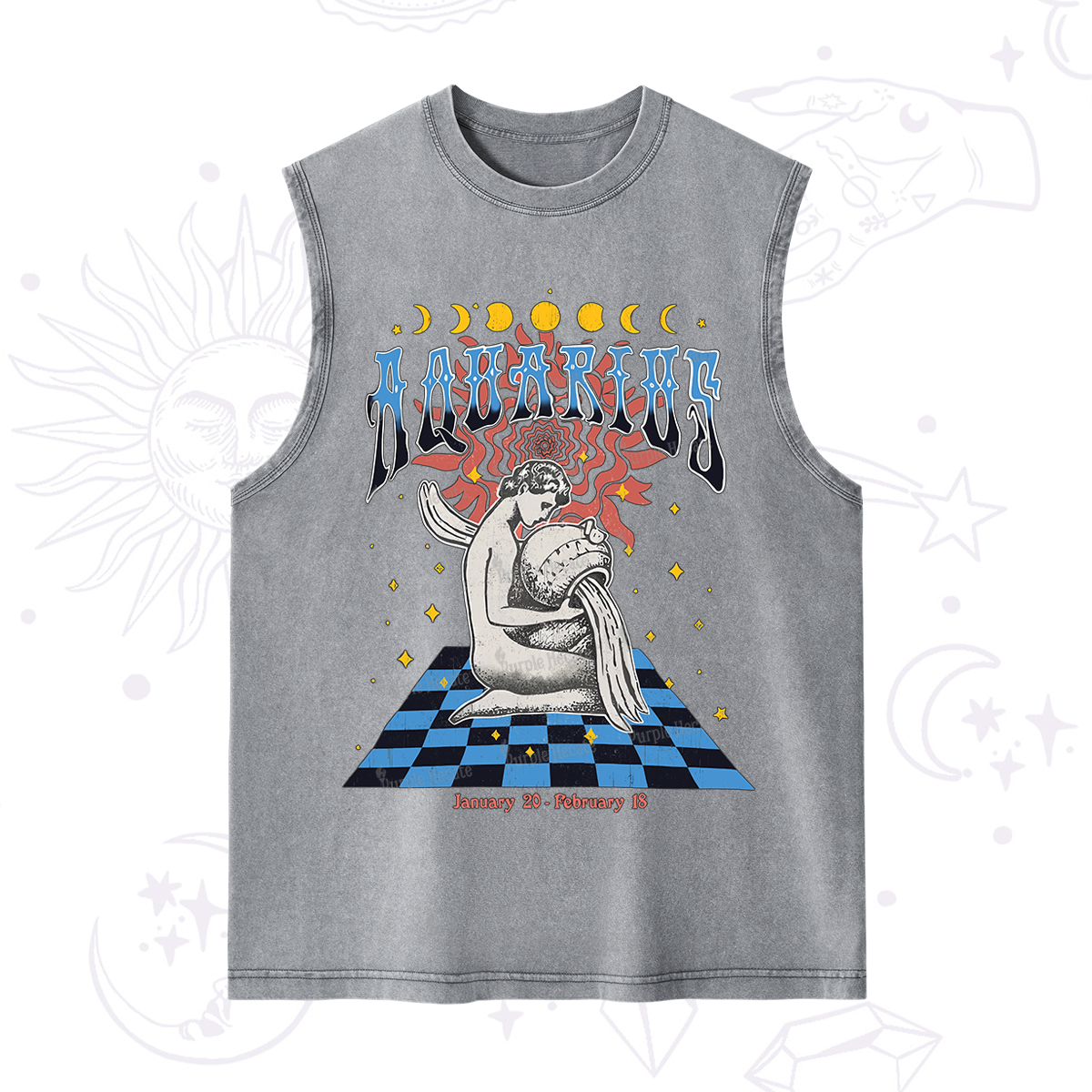 Purplehecate Aquarius Crew Zodiac Washed Tank