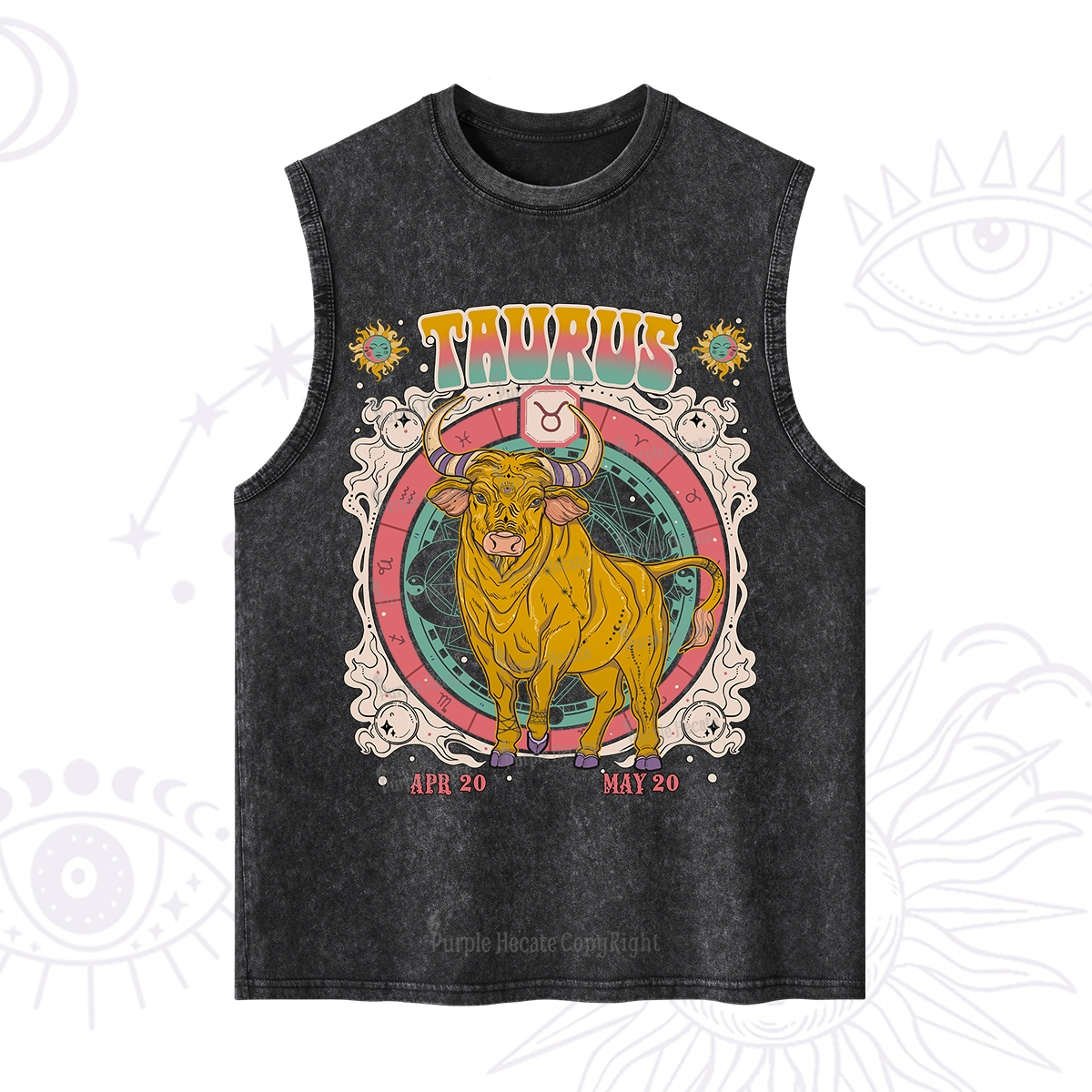 Purplehecate Taurus Cosmic Zodiac  Washed Tank