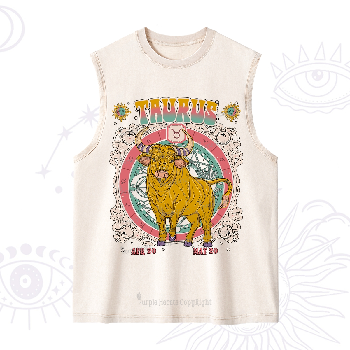 Purplehecate Taurus Cosmic Zodiac  Washed Tank