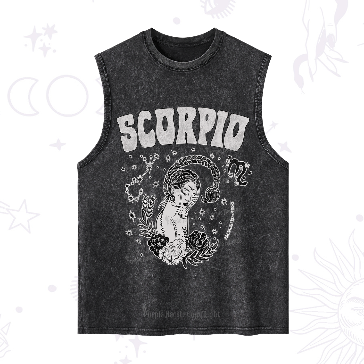 Purplehecate Scorpio Zodiac Glyphs  Washed Tank