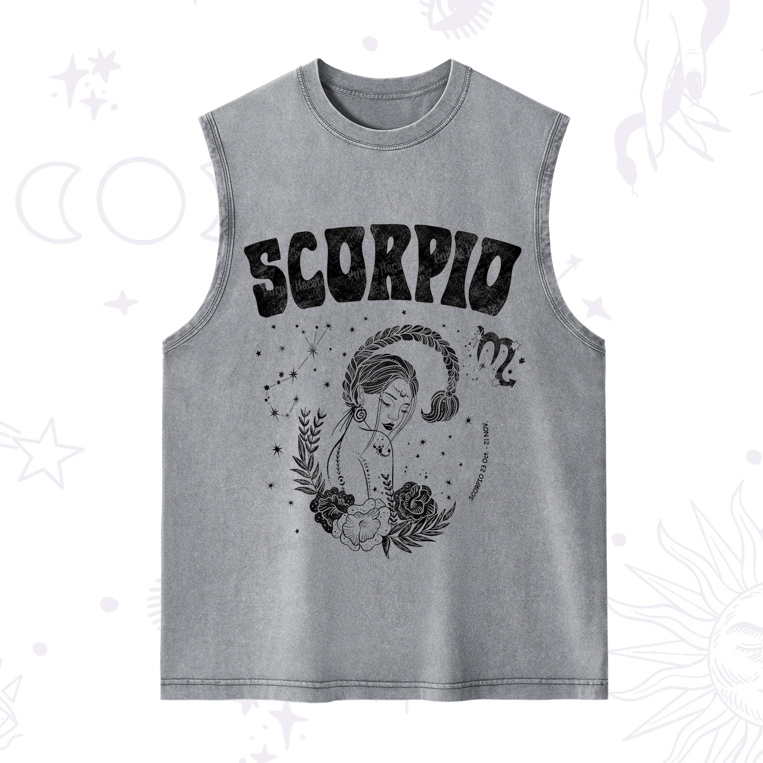 Purplehecate Scorpio Zodiac Glyphs  Washed Tank
