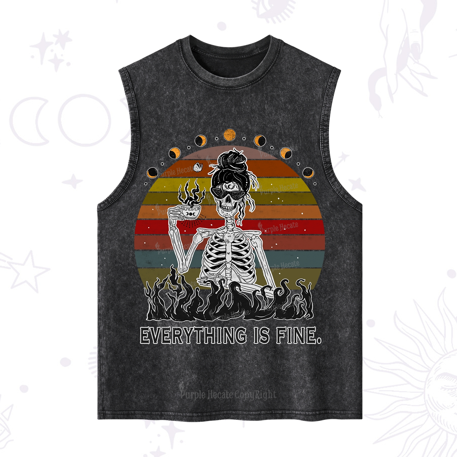 Purplehecate Everything Is Fine Skeleton Washed Tank