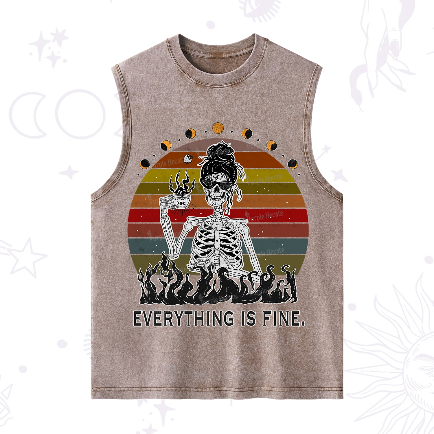 Purplehecate Everything Is Fine Skeleton Washed Tank