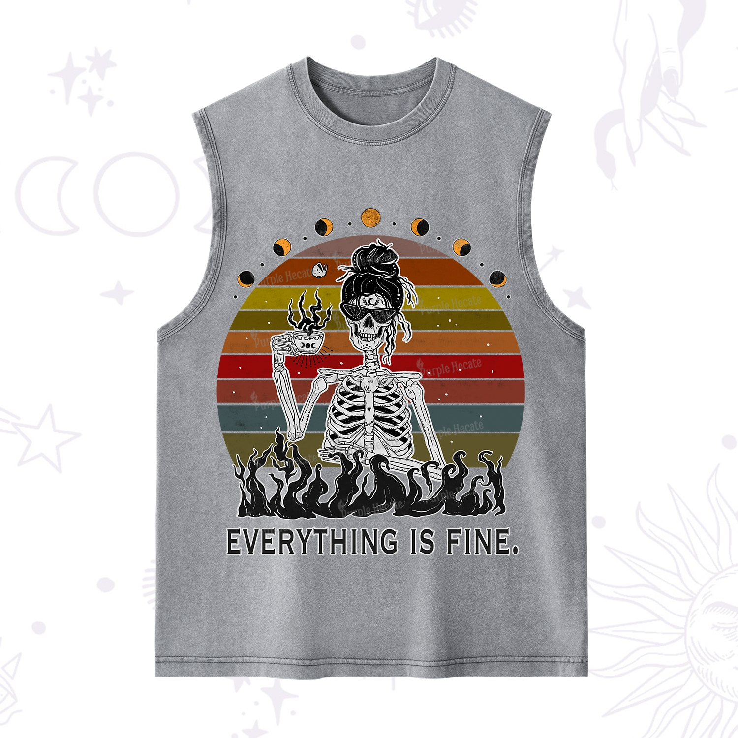 Purplehecate Everything Is Fine Skeleton Washed Tank