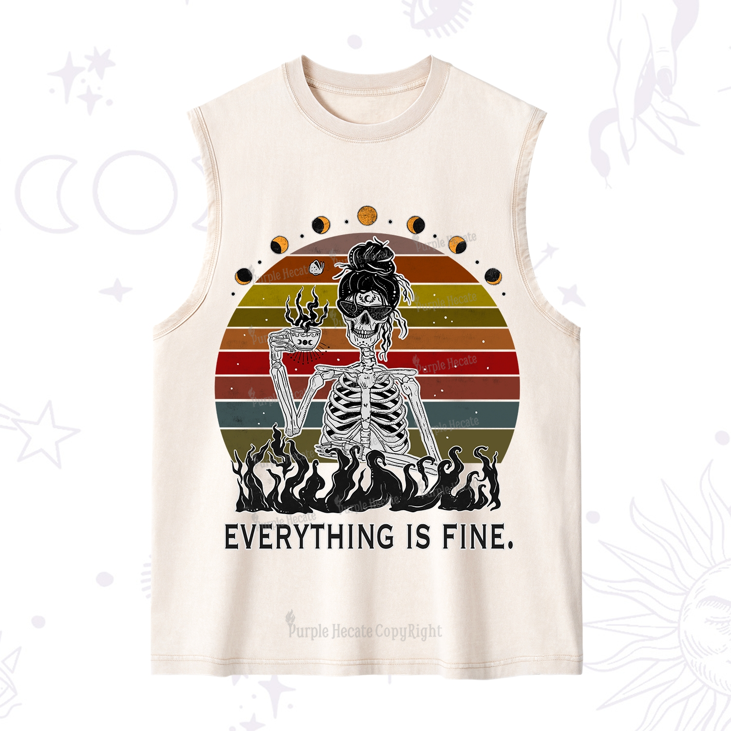 Purplehecate Everything Is Fine Skeleton Washed Tank