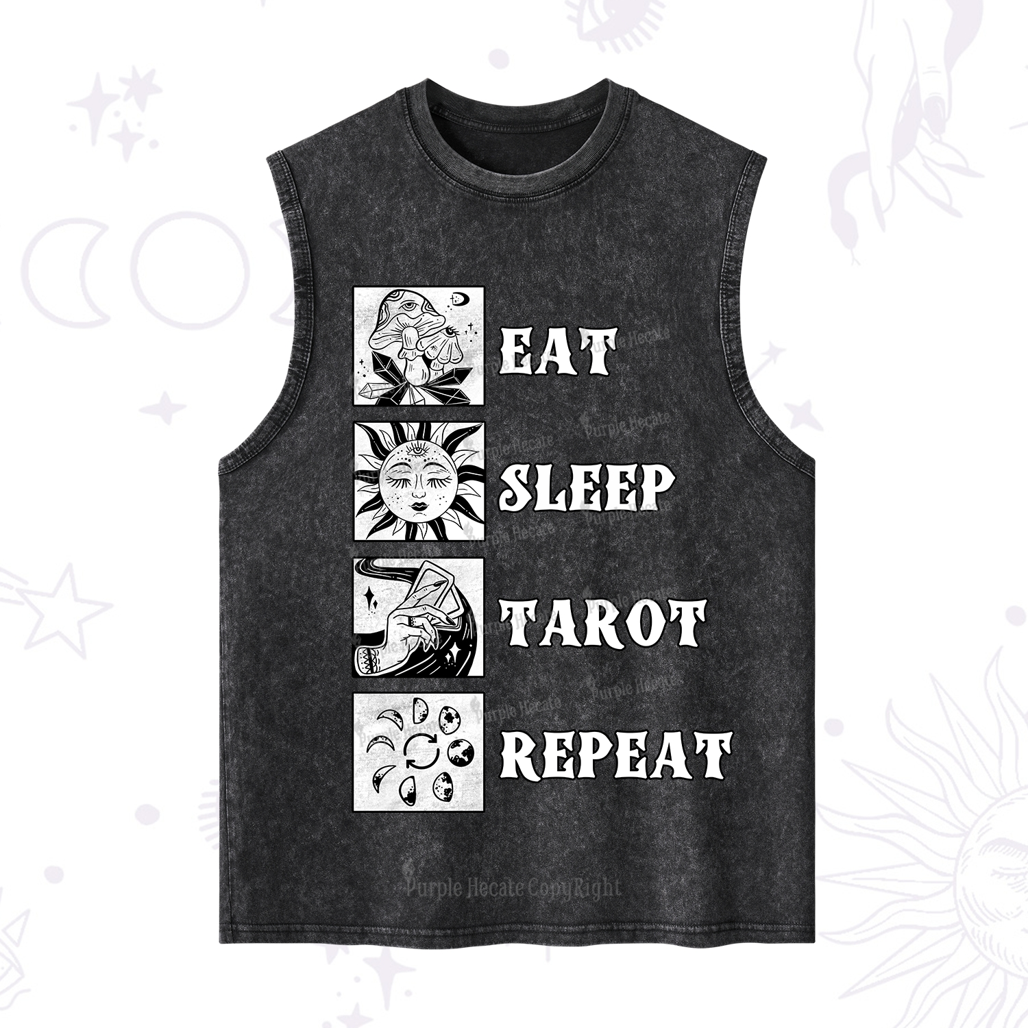 Purplehecate Eat Sleep Tarot Repeat Washed Tank