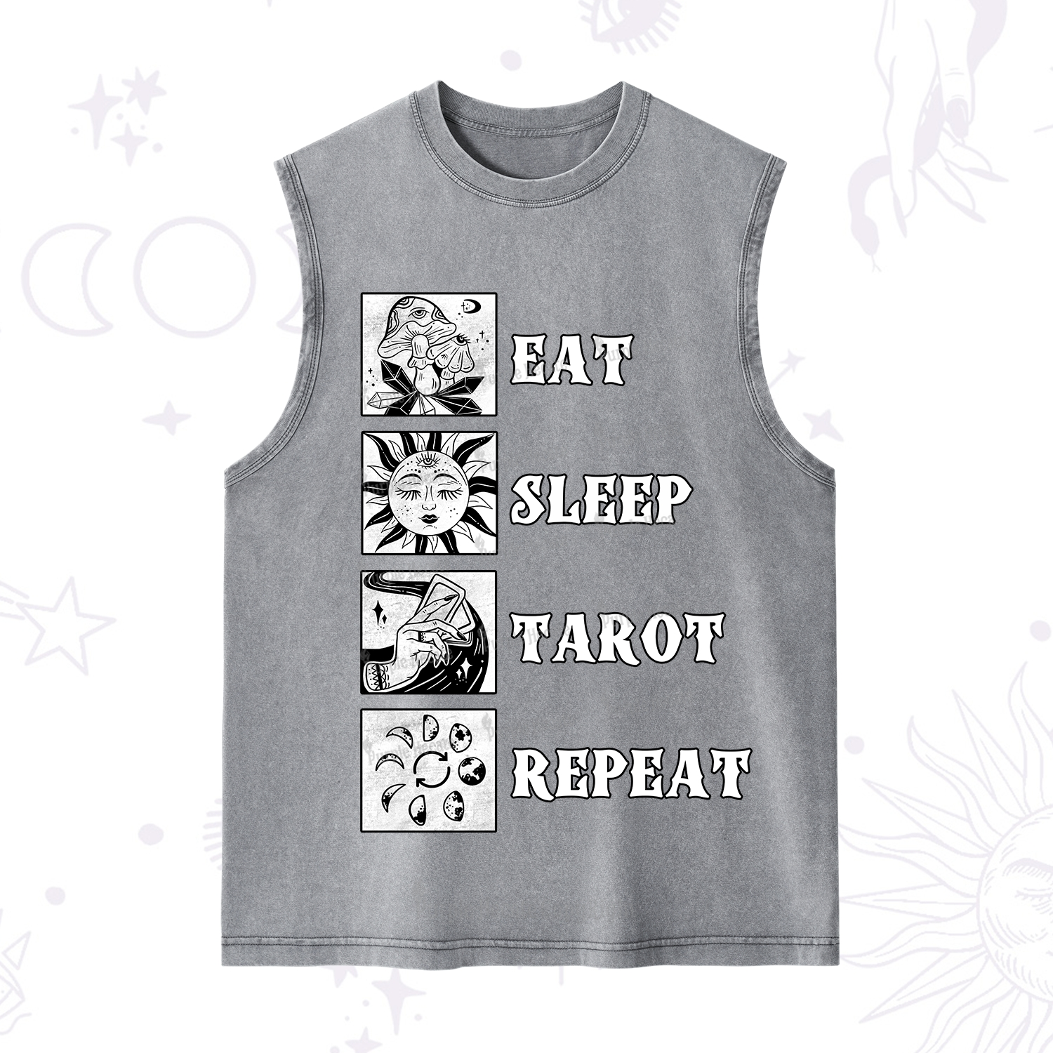 Purplehecate Eat Sleep Tarot Repeat Washed Tank