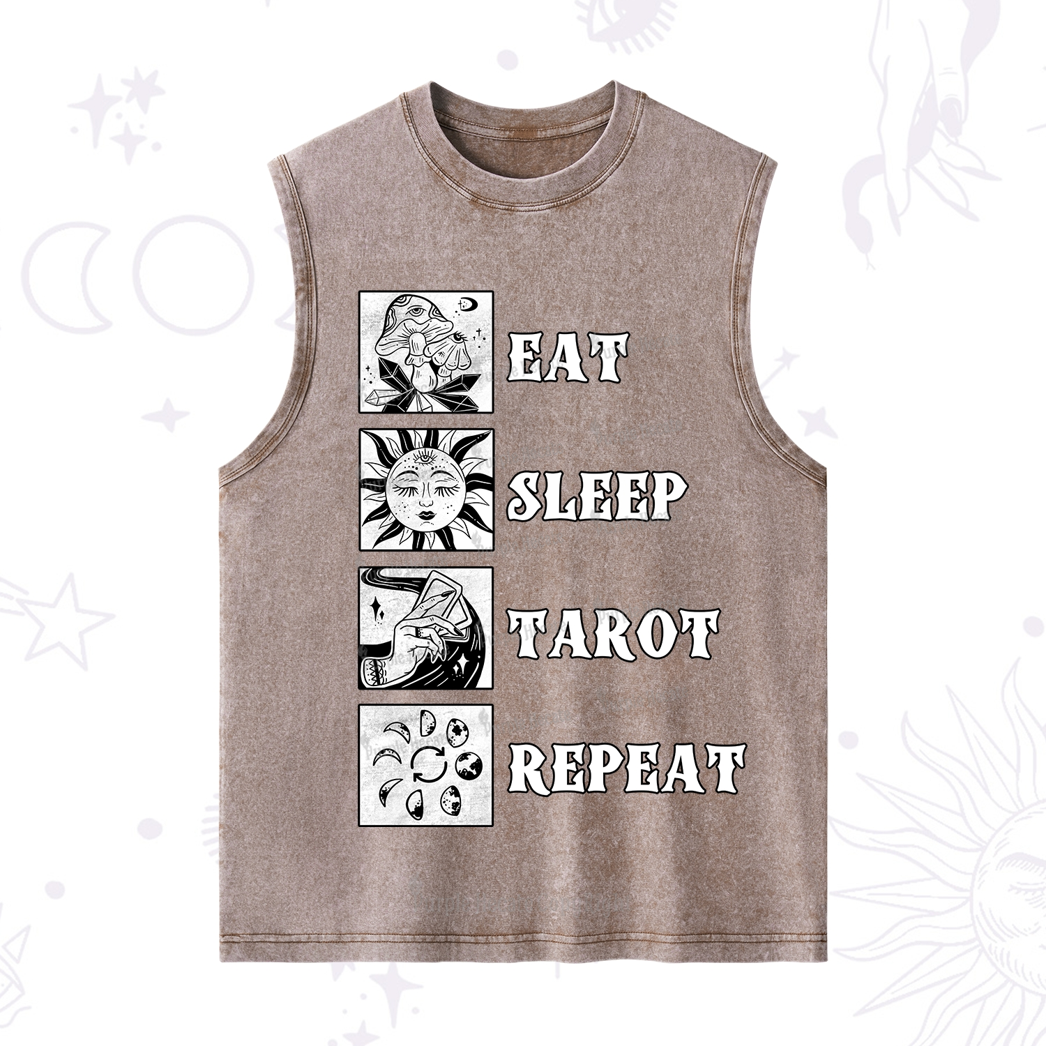 Purplehecate Eat Sleep Tarot Repeat Washed Tank