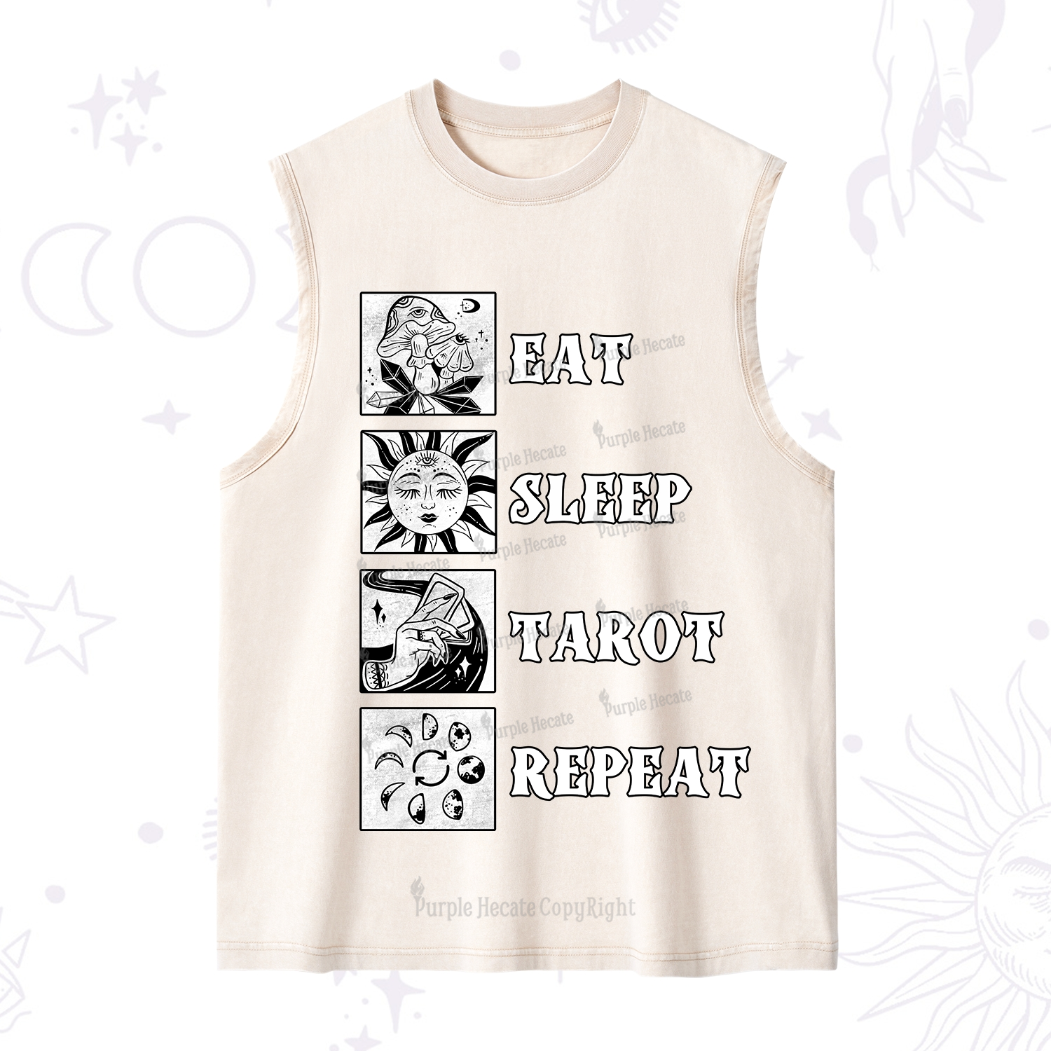 Purplehecate Eat Sleep Tarot Repeat Washed Tank