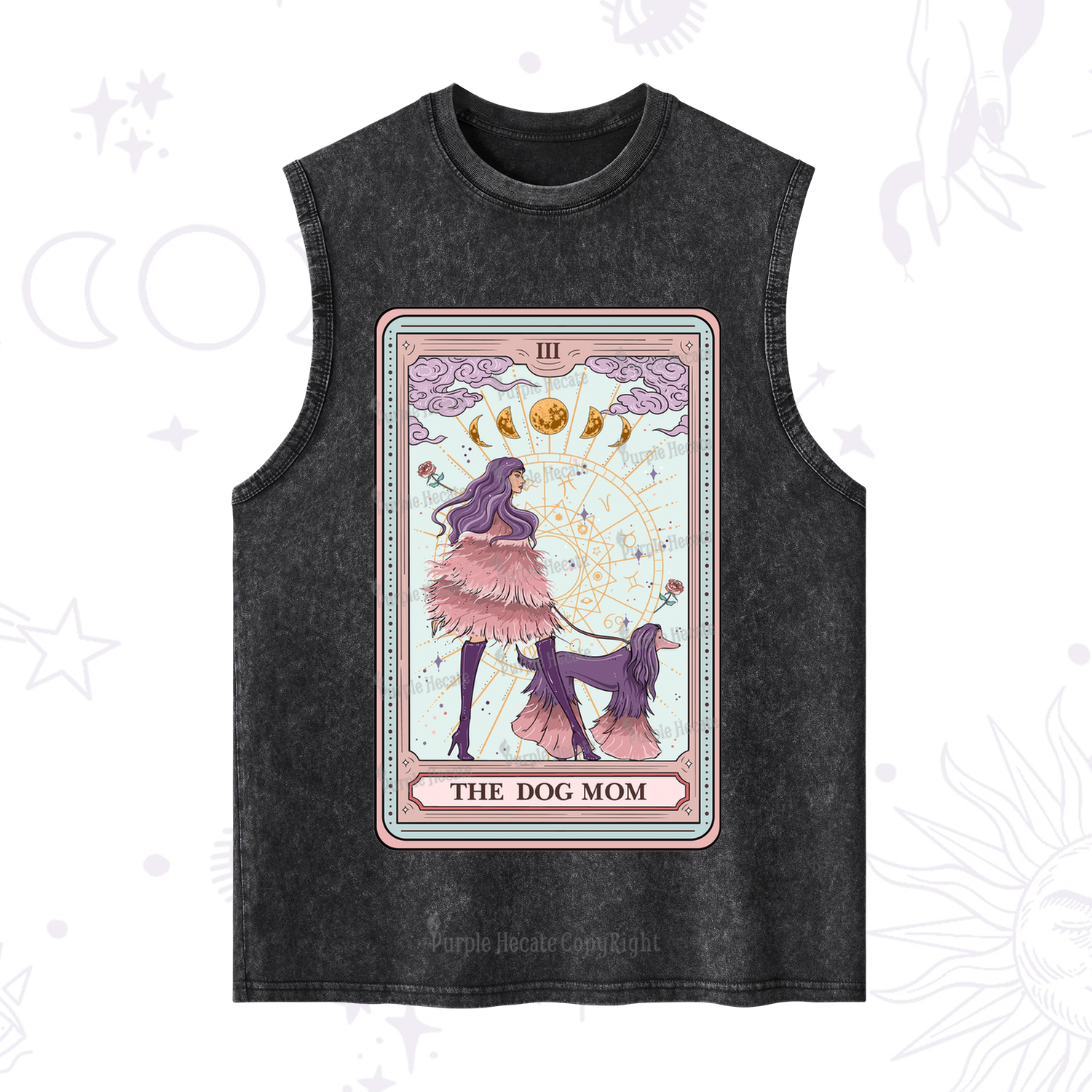 Purplehecate The Fashionable Dog Mom Tarot Card Washed Tank