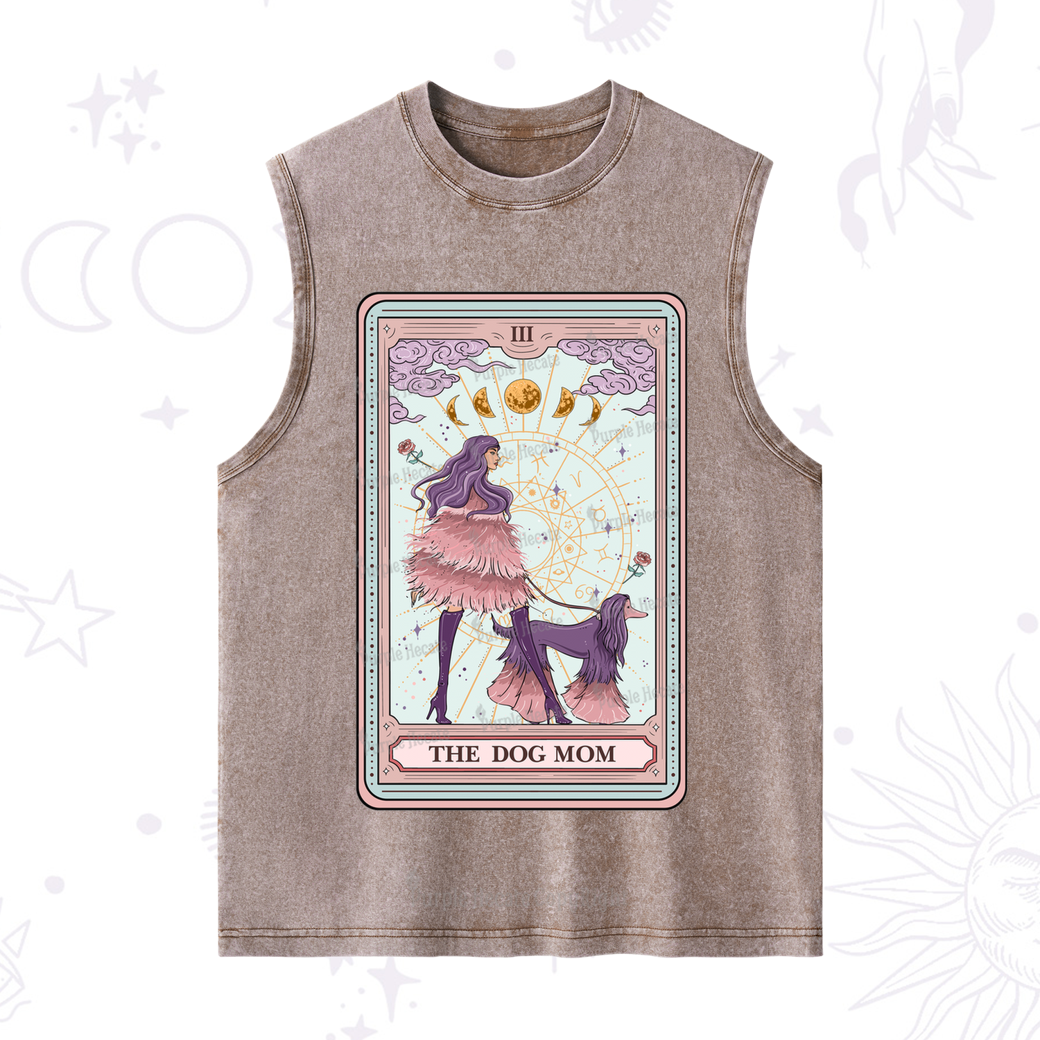 Purplehecate The Fashionable Dog Mom Tarot Card Washed Tank