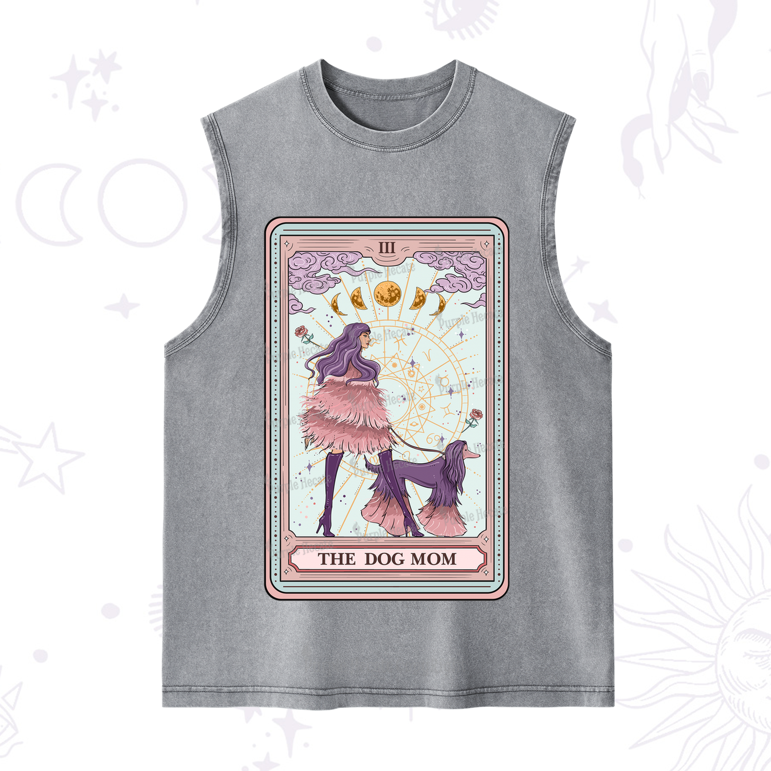 Purplehecate The Fashionable Dog Mom Tarot Card Washed Tank