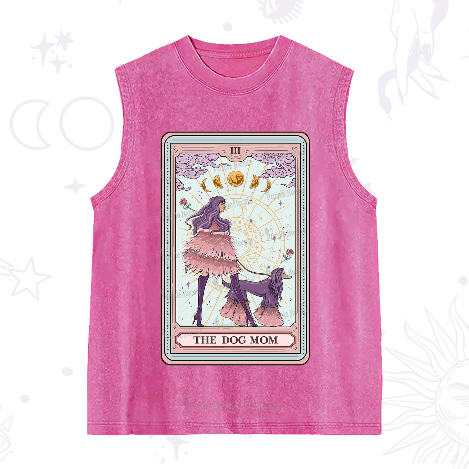 Purplehecate The Fashionable Dog Mom Tarot Card Washed Tank
