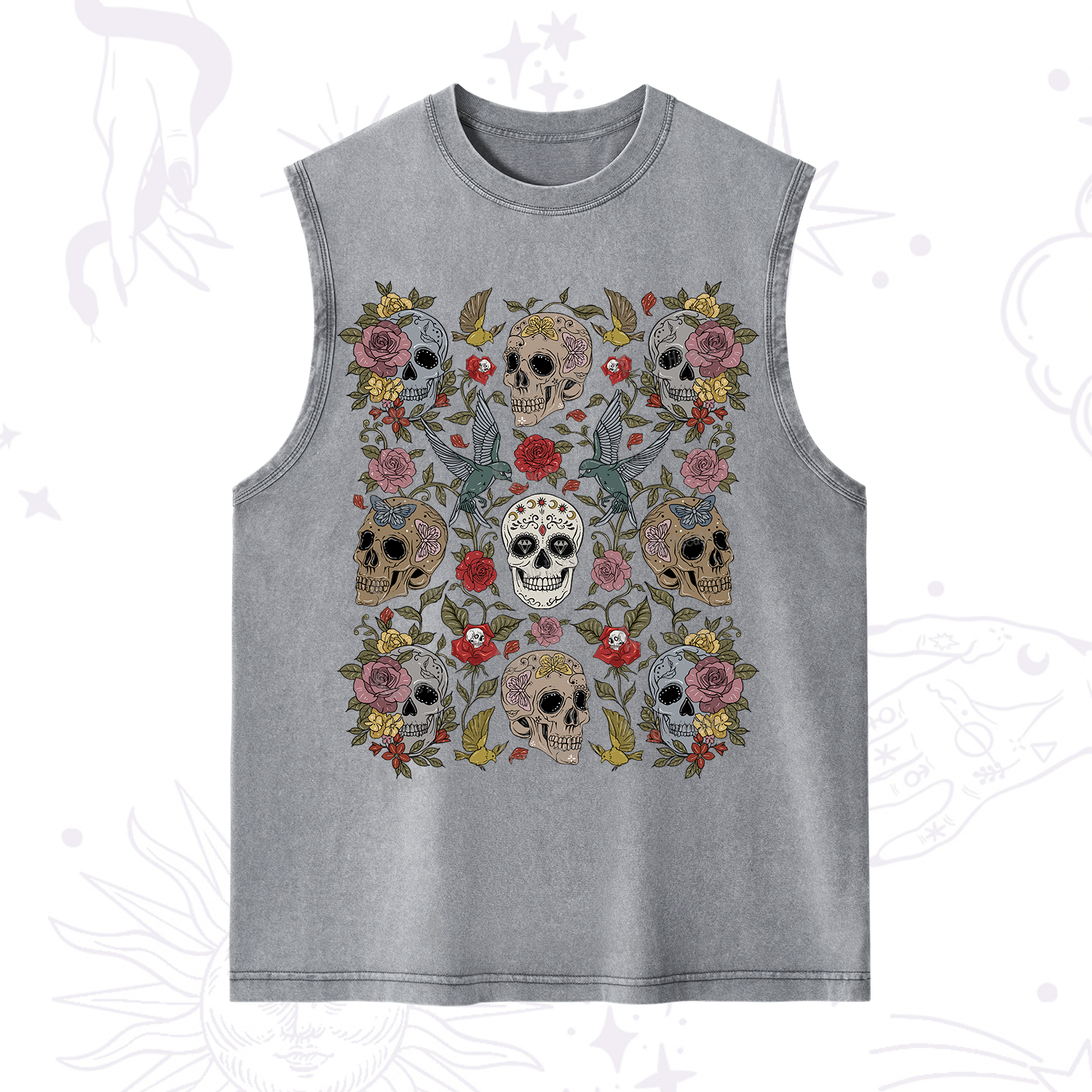 Purplehecate Skull Floral Washed Tank