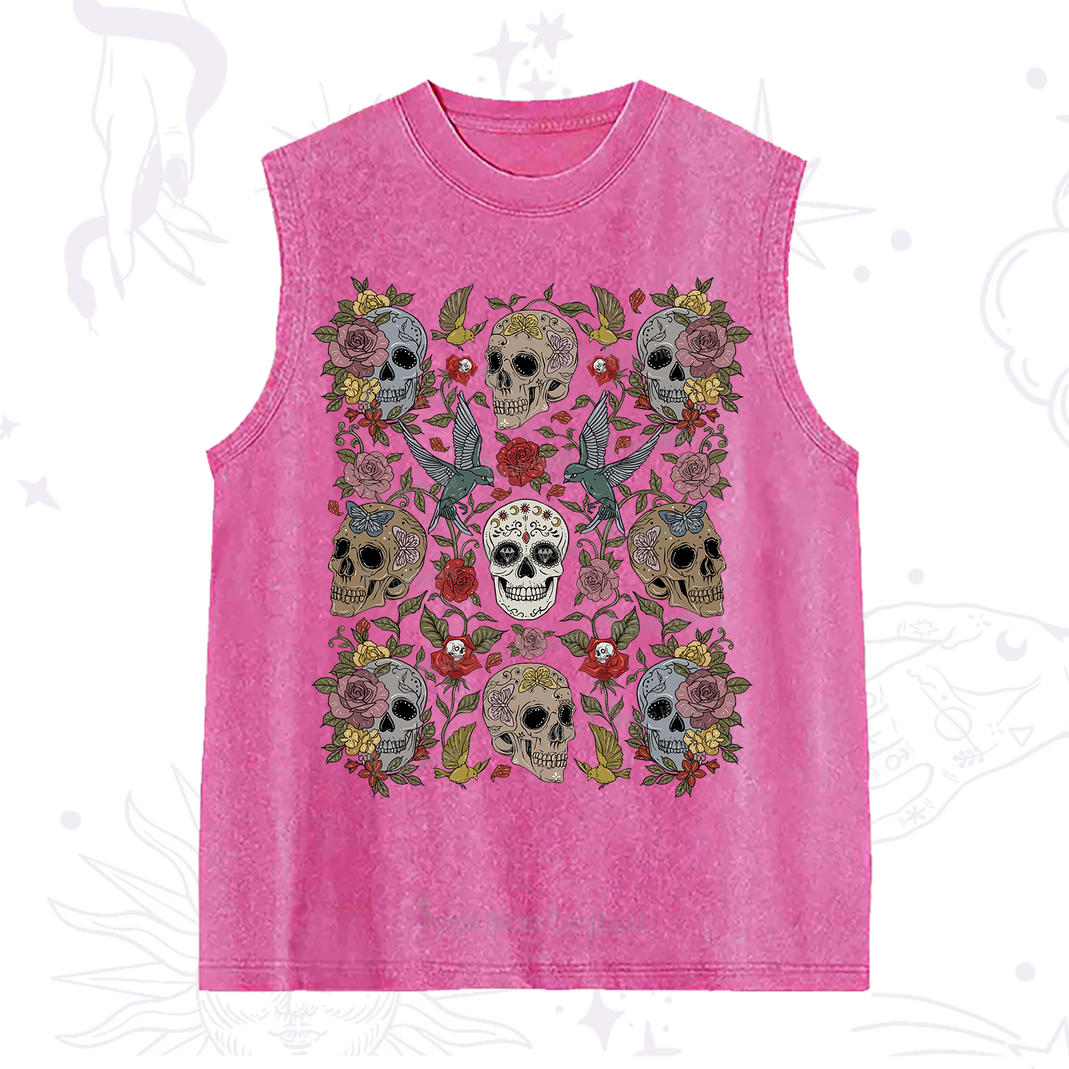 Purplehecate Skull Floral Washed Tank